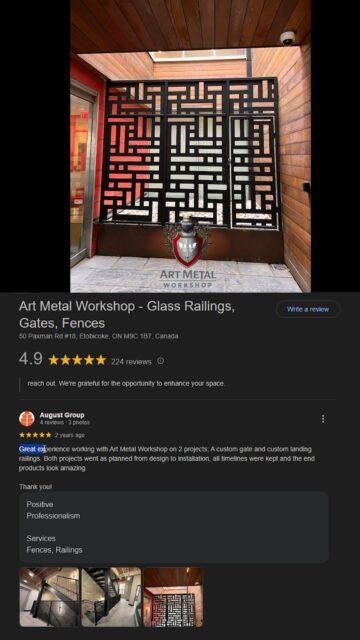 Google Review for Art Metal Workshop (3) - August Group - Custom Gates and Custom Landing Railings #artmetalworkshop #customgates #googlereviews
