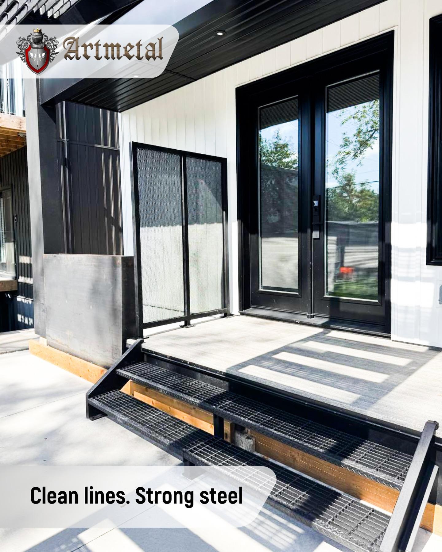 This project features custom steel stairs and a perforated metal partition, designed to balance function, safety, and modern aesthetics. The perforated screen adds privacy while keeping the space open and light, perfectly complementing the sharp geometry of the stairs.Precision-crafted details that elevate contemporary architecture.🔩 Custom steel stairs🖤 Perforated metal partition🏗️ Modern exterior metalworkLooking to upgrade your space with custom metal?DM us or visit our website to start your project with Art Metal😌#ArtMetal #railings #CustomMetalwork #HomeExterior #CurbAppeal