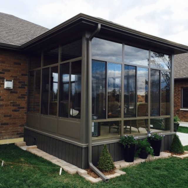 Screen for porch enclosure in Toronto. Glass, Aluminum & Metal