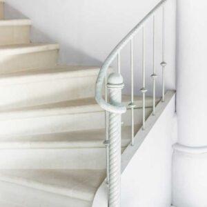 white railings stairs