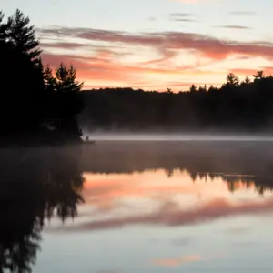 Algonquin Park in Muskoka lake on the sunset